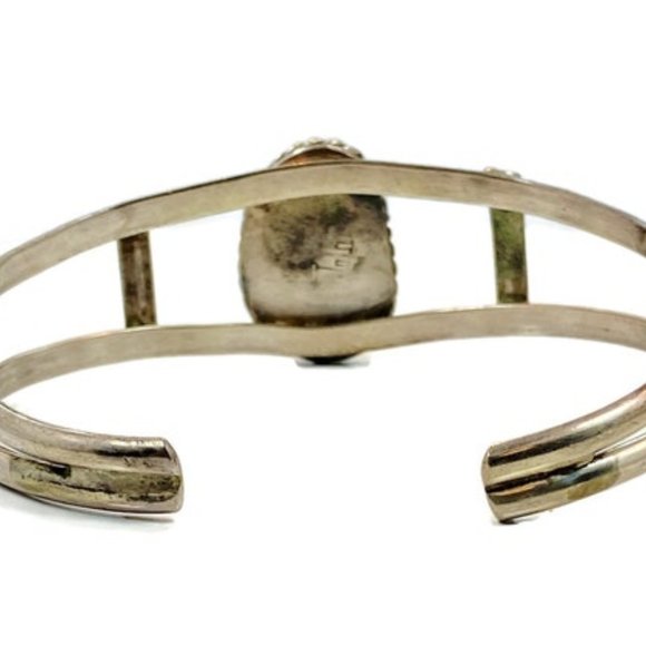 Turquoise Cuff, Sterling Silver, Vintage Bracelet, Small Wrist, 1970s, 70s, Boho - Picture 5 of 7